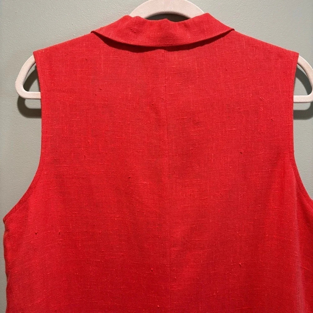 Sleeveless Red Linen Shift Dress - Classic Collared Design - Picture 9 of 10